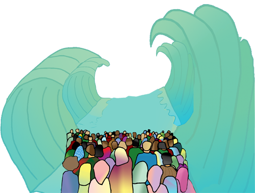 foule qui passe à travers la mer PF